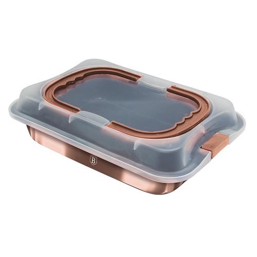 BerlingerHaus prenosný plech na pečenie s vekom 36,5 x 24,5 cm Rosegold Metallic Line
