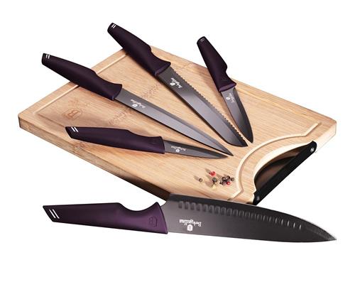 BerlingerHaus Sada nožov s nepriľnavou povrchovou úpravou, doska na krájanie 6 ks Purple Eclipse Collection