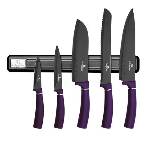 BerlingerHaus Sada nožů s magnetickou lištou Purple Metallic Line, 6 ks
