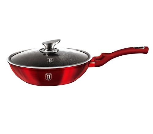 BerlingerHaus WOK panvica s pokrievkou s mramorovým povrchom Burgundy Metallic Line, 28 cm