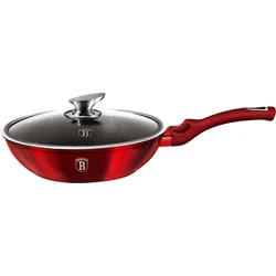 BerlingerHaus WOK panvica s pokrievkou s mramorovým povrchom Burgundy Metallic Line, 28 cm