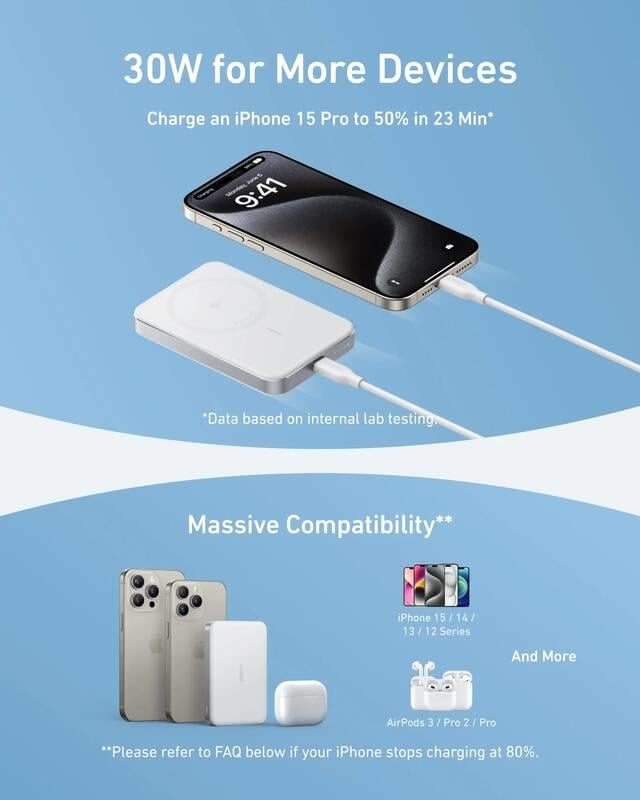 Bezdrátová powerbanka Anker MagGo 10000mAh, 30W bílá
