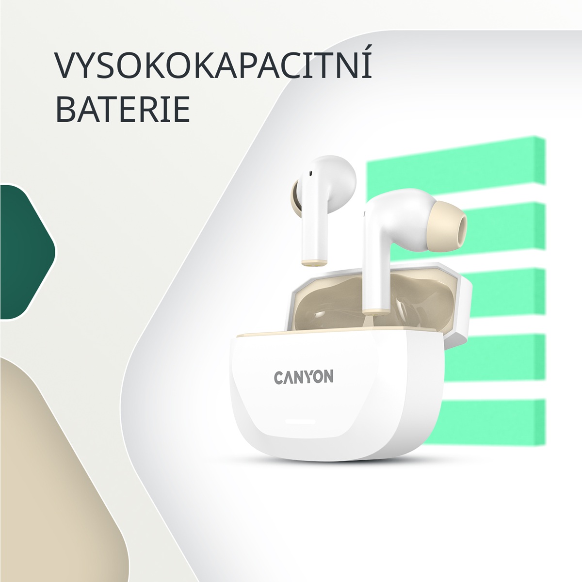 Bezdrátová stereo sluchátka True wireless Hexagon 7, bílo/béžová