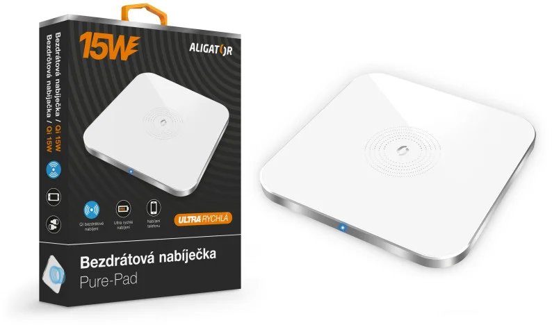 Bezdrôtová nabíjačka Aligator PREMIUM 15W, biela