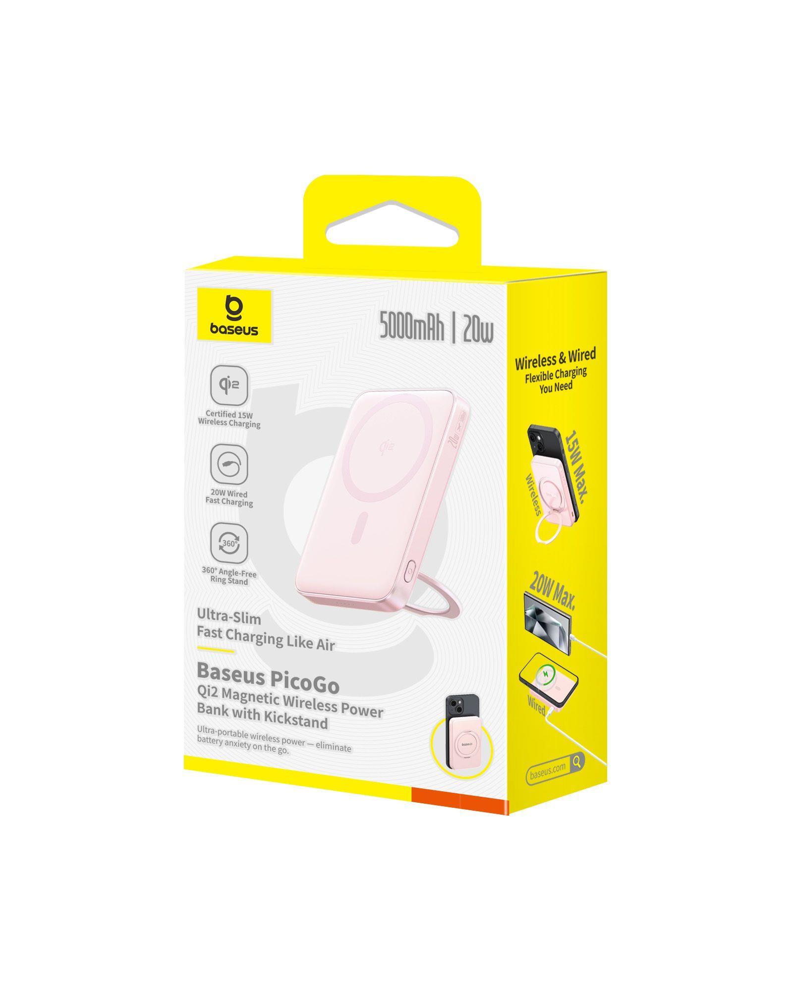 Bezdrôtová powerbanka Baseus PicoGo Qi2 5000mAh, 20W ružová