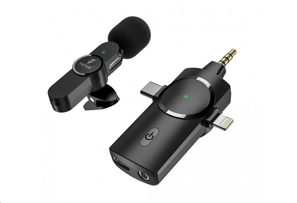 Bezdrôtový mikrofón Viking s klipom M360, USB-C / Lightning / 3,5 mm jack