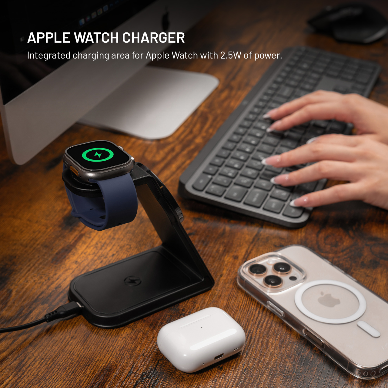 Bezdrôtový nabíjací stojan FIXED 3 v 1 s MagSafe a Qi2, čierny