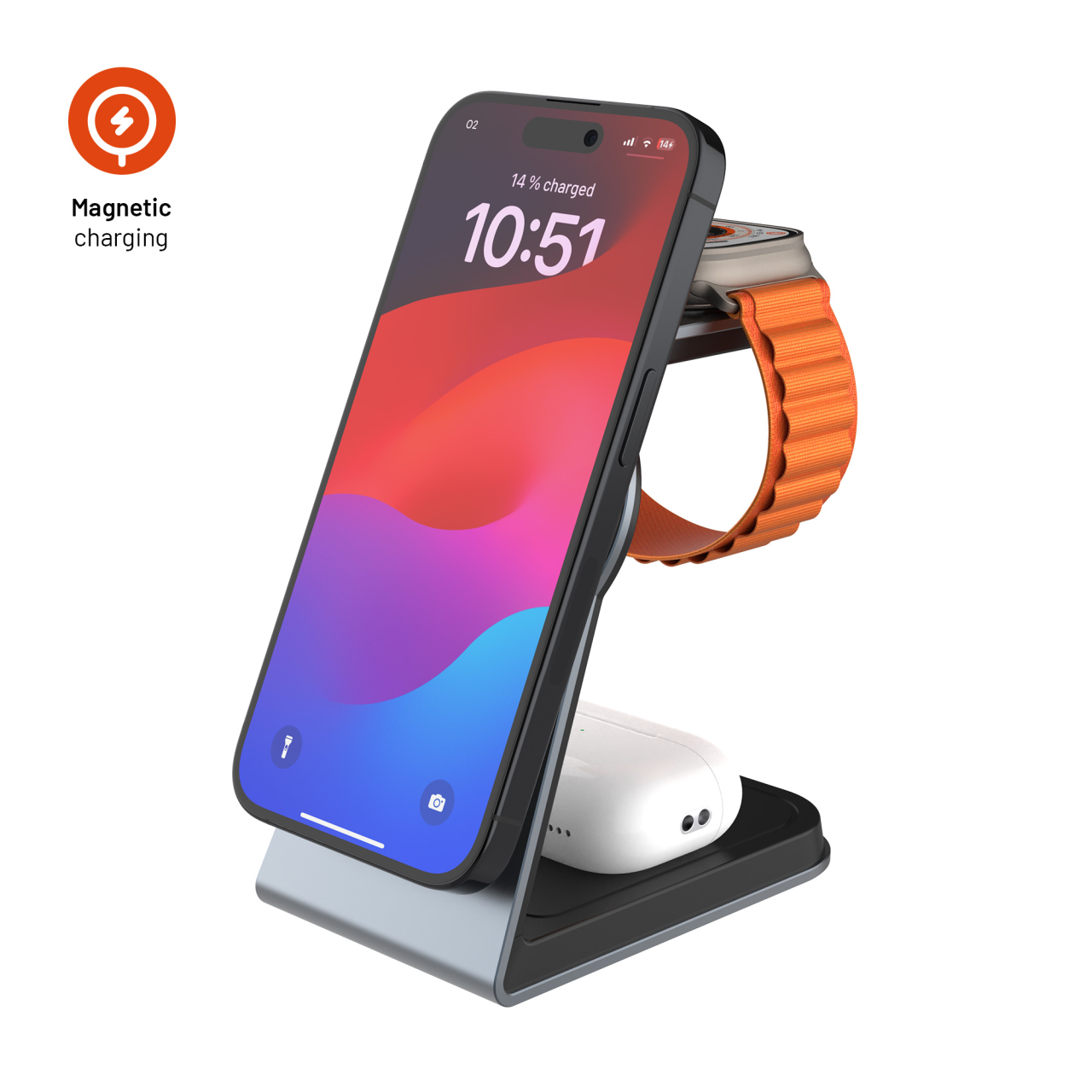 Bezdrôtový nabíjací stojan FIXED 3v1 s MagSafe, vesmírne sivý
