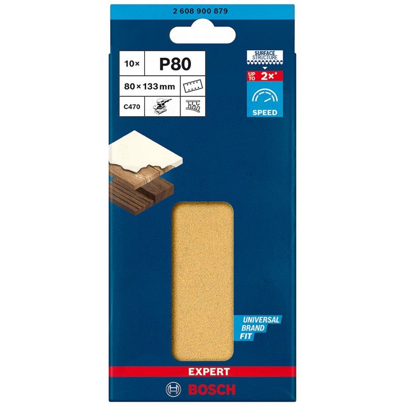 BOSCH Brusné papíry EXPERT C470 s 8 otvory pro vibrační brusky 80 × 133 mm, P80, 10 ks (2.608.900.879)