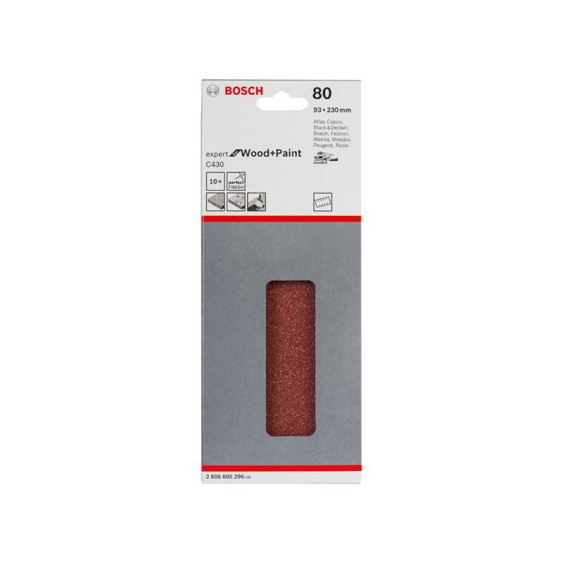 BOSCH brúsny papier C430, balenie 10 ks, 93 x 230 mm, 80 (2.608.605.296)