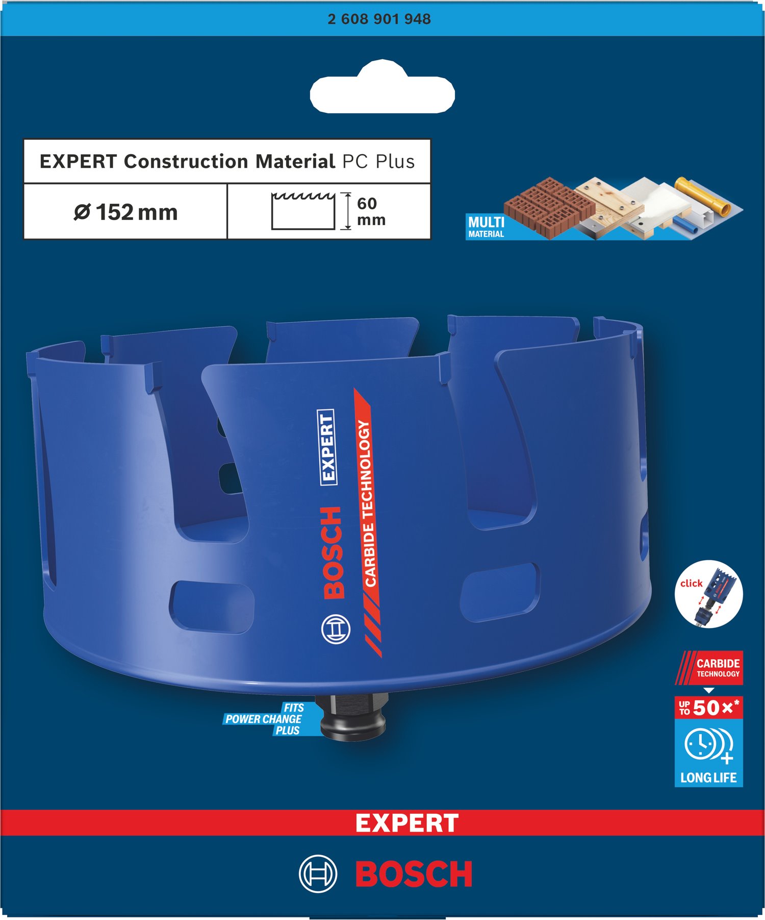 BOSCH Děrovka EXPERT Construction Material Power Change Plus, 152 × 60 mm (2.608.901.948)