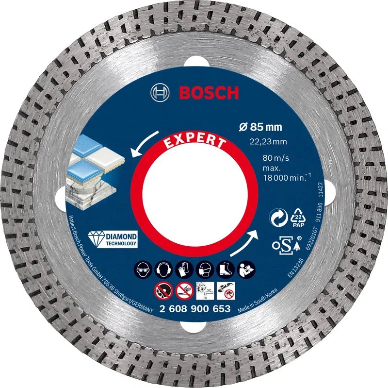 BOSCH Diamantový řezný kotouč EXPERT HardCeramic 85 × 22,23 × 1,6 × 7 mm (2.608.900.653)