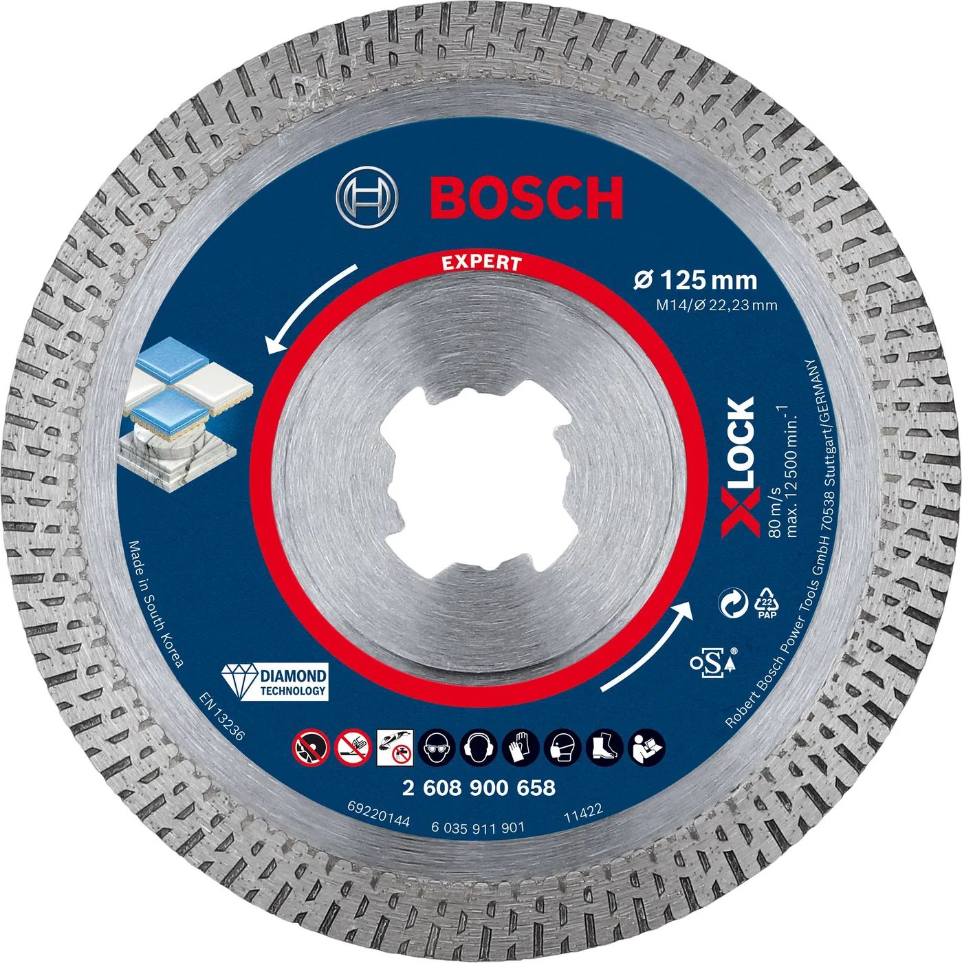 BOSCH Diamantový řezný kotouč EXPERT HardCeramic X-LOCK 125 × 22,23 × 1,4 × 10 mm