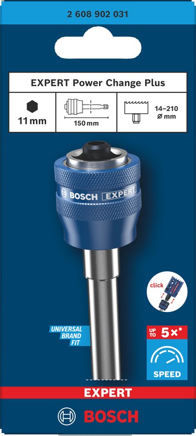 BOSCH EXPERT Power Change Plus Hole Saw Arbor Extension Bar, Hex Shank 11 mm, 150 mm (2.608.902.031)