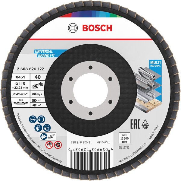 BOSCH Lamelový brusný kotouč X451, 115 × 22,23 mm, G40, T29 (2.608.626.122)