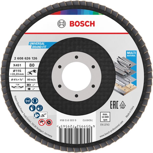 BOSCH Lamelový brusný kotouč X451, 115 × 22,23 mm, G80, T29 (2.608.626.126)