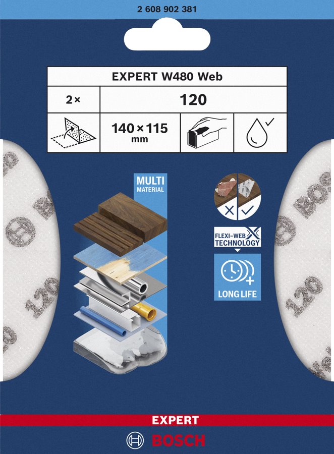 BOSCH Oboustranné flexibilní brusivo Expert W480 web, G120, 2ks (2.608.902.381)