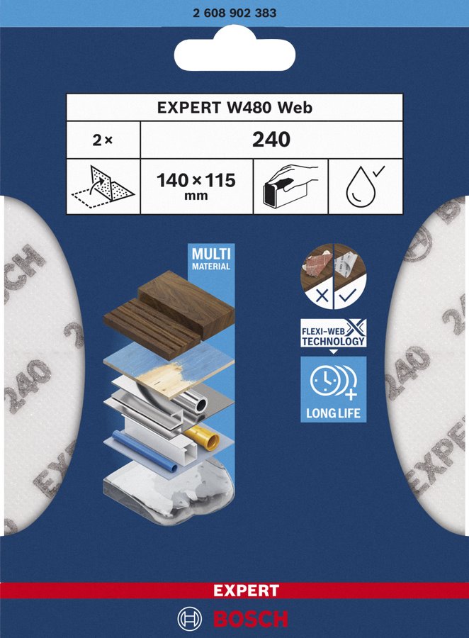BOSCH Oboustranné flexibilní brusivo Expert W480 web, G240, 2ks (2.608.902.383)
