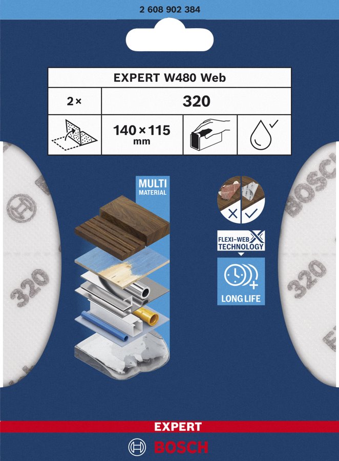 BOSCH Oboustranné flexibilní brusivo Expert W480 web, G320, 2ks (2.608.902.384)