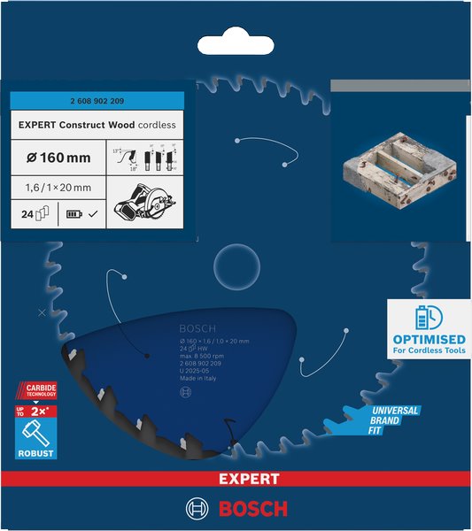BOSCH Pilový kotouč EXPERT Construct Wood cordless, 160 × 1,6/1 × 20 mm, T24 (2.608.902.209)