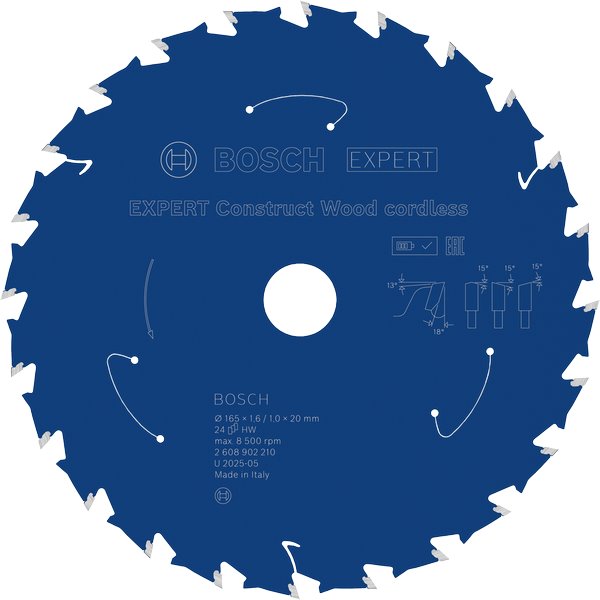 BOSCH Pilový kotouč EXPERT Construct Wood cordless, 165 × 1,6/1 × 20 mm, T24 (2.608.902.210)