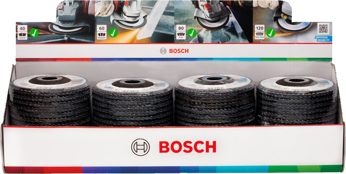 BOSCH Sada lamelových brusných kotoučů X451, 125 × 22,23 mm, G40; 60; 80; 120, T27, 60 ks (2.608.626.164)