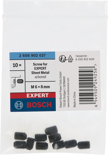 BOSCH Šroub pro děrovku s adaptérem EXPERT Sheet Metal, M6 × 8 mm, 10 ks (2.608.902.027)