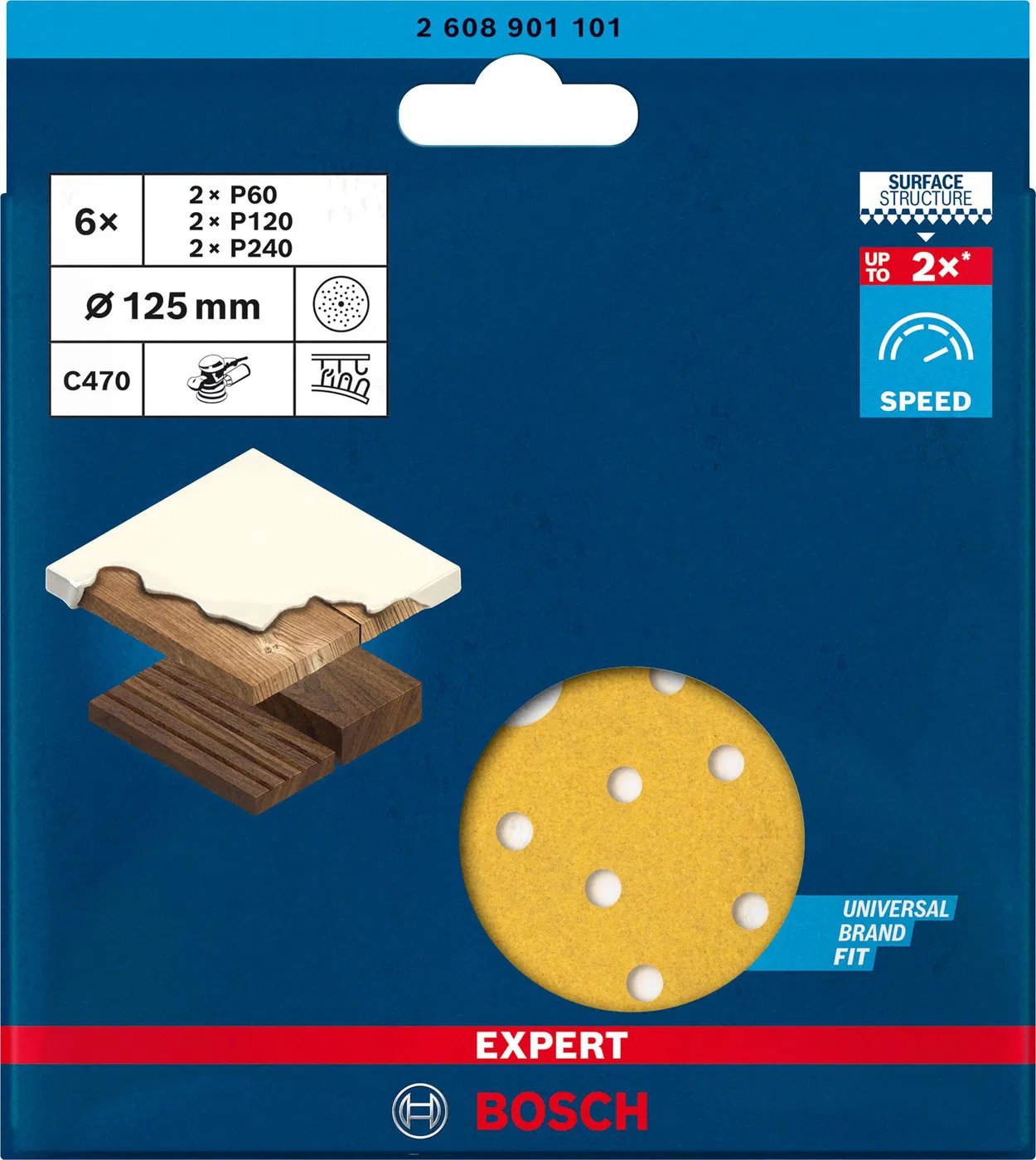 BOSCH Súprava brúsnych papierov EXPERT C470 pre vibračné brúsky 125 mm, G 60/120/240, 6 ks (2.608.901.101)