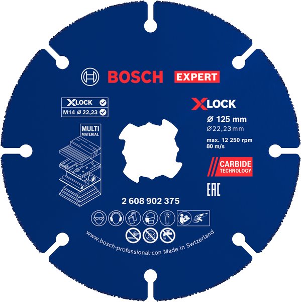 BOSCH Víceúčelové řezací kotouče EXPERT Carbide Multi Wheel X-LOCK 125 mm, 22,23 mm, 10 ks (2.608.902.377)