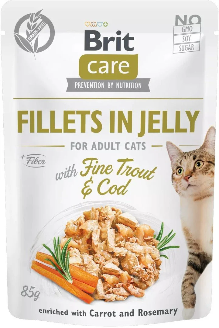 Brit Care Cat Fillets in Jelly with Fine Trout & Cod 85g kapsule pre mačky