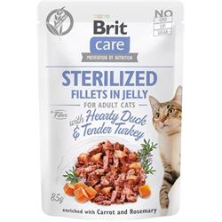 Brit Care Cat Sterilized. Fillets in Jelly with Hearty Duck & Tender Turkey 85g kapsičky pro kočky