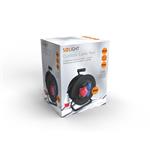Bubnový predlžovací kábel Solight, 3 zásuvky, 400V + 230V, 25m gumový kábel 5x1,5mm2, IP44