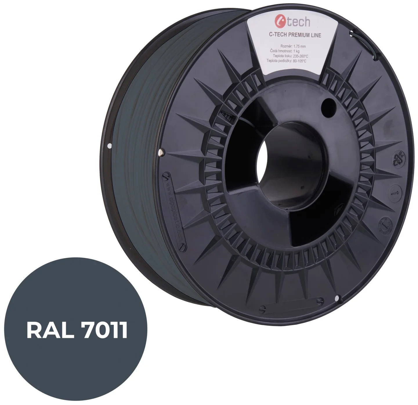C-TECH PREMIUM LINE, PLA, ocelová šedá, RAL7011, 1,75mm, 1kg