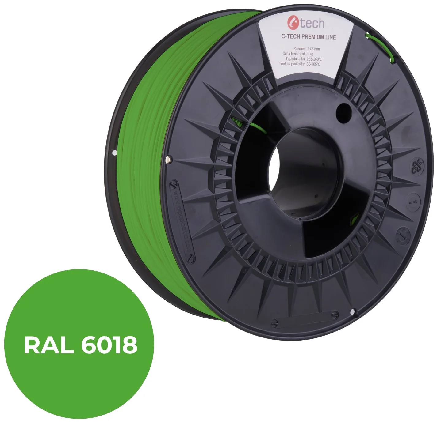 C-TECH PREMIUM LINE tlačová struna (filament), PLA, zeleno-žltá, RAL6018, 1,75mm, 1kg