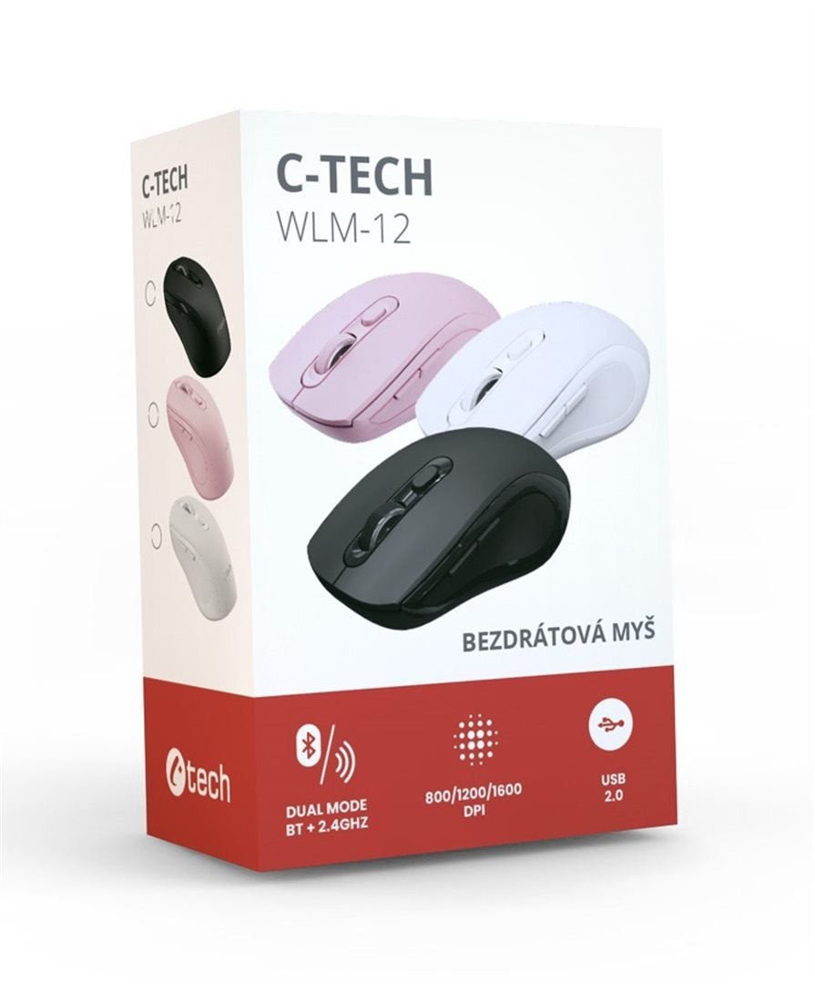 C-TECH WLM-12 Dual mode, bezdrátová, BT5.0 + 2,4GHz, růžová
