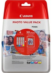 CANON CLI-571 C/ M/ Y/ BK + 50x PP-201, originálne 0386C006