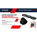 CANYON Bezdrôtová nabíjačka WS-305B + sieťový adaptér, 3v1, Qi, vstup 9V/2A,12V/1,5A, výstup 15/10/7,5/5W, čierna