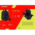CANYON CB-1 batoh, 29 x 16 x 9cm, 3.5L, USB-A port, 3+3 kapsy, 2 interní přepážky, dešti odolný, černý