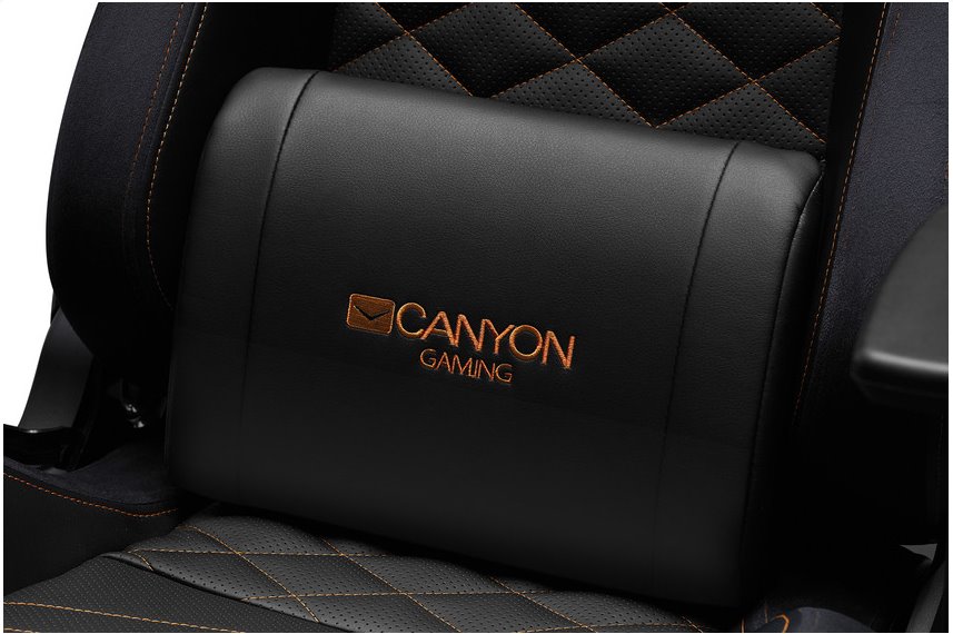 CANYON Herná stolička NIGHTFALL, PU koža, kovový rám, 90–150°, 3D operadlo, plynový mechanizmus triedy 4, čierno-oranžová