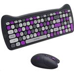 CANYON Kitty edition HSET-W6, bezdrôtový SET klávesnica + myš + ochranné puzdro + podložka, sivo-fialová