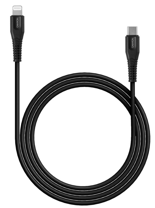 CANYON Lightning nabíjací kábel MFI-4, USB-C Napájanie 18 W, certifikovaný spoločnosťou Apple, dĺžka 1,2 m, čierny