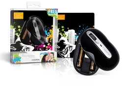 CANYON myš laserová bezdrátová USB černo-stříbrná, 3tl. 800/1600dpi, podložka