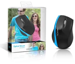 CANYON myš optická, 800dpi, 3tl+kolečko, USB 2.0, černá+modrá