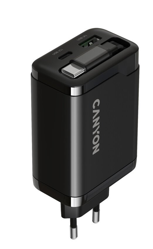 CANYON OnCharge 65RC Build-In Cable USB-C 65W 1xPD 1xQC EU Black nabíječka