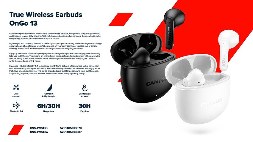 CANYON TWS OnGo 13 White sluchátka