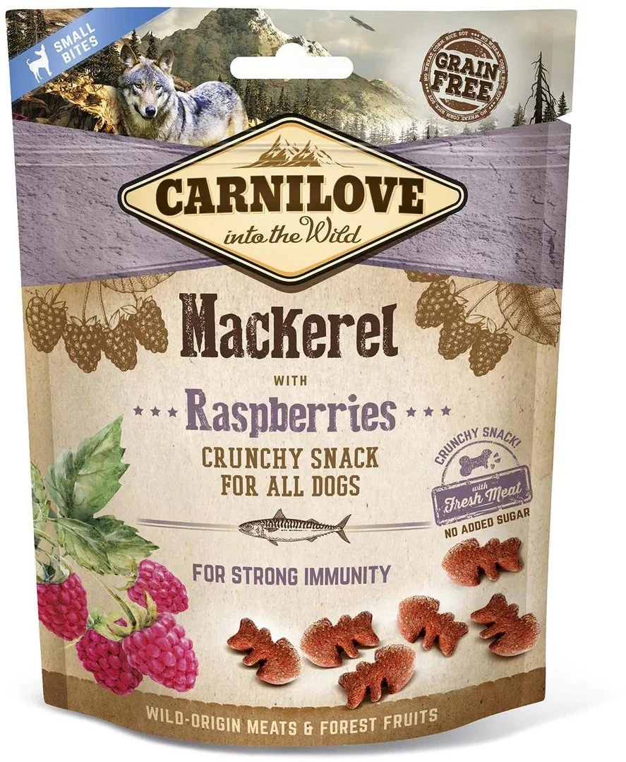 Carnilove Dog Crunchy Snack Makrela s malinami s čerstvým mäsom 200g pochúťky pre psov