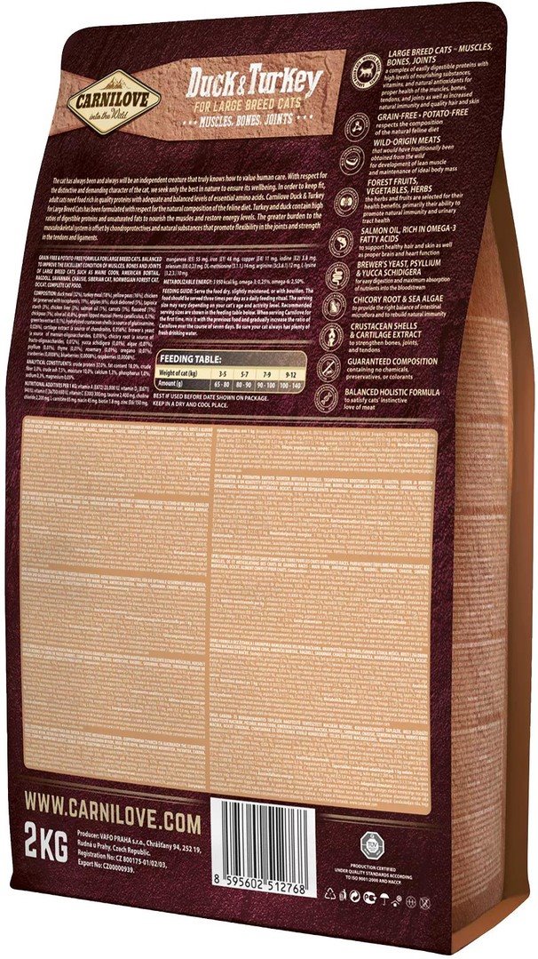 Carnilove Duck & Turkey for Large Breed Cats – Muscles, Bones, Joints 2kg granule pro kočky
