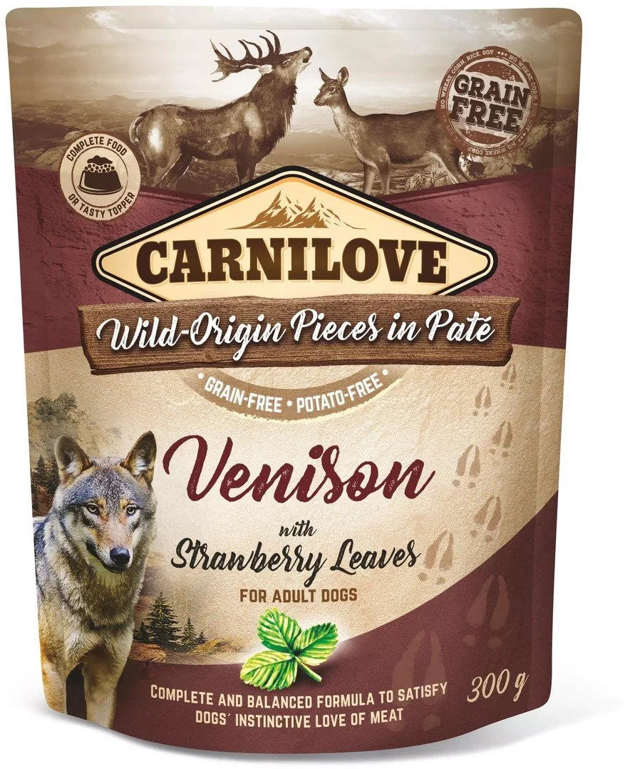 Carnilove vrecká pre psov Paté Venison s jahodovými listami 300g vrecká pre psov