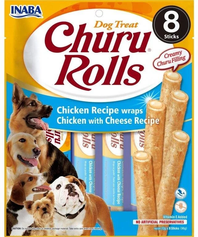 Churu Dog Rolls Chicken with Cheese wraps 8x12g