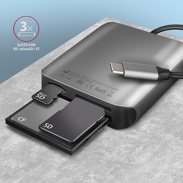 Čítačka AXAGON CRE-S3C SuperSpeed USB-C UHS-II
